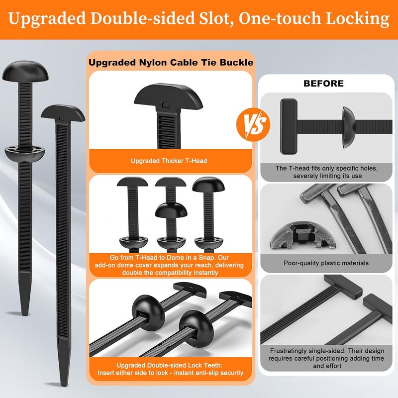 Coopache Nylon Universal Cable Tie Buckle for Car Heavy Duty, Upgraded Automotive Zipper Clips, Fender Zip Ties Fasteners, Top Movable Dome (Black 50 PCS) - Image 4